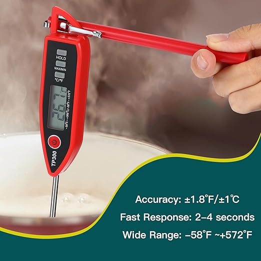 Copkim 12 Set Waterproof Food Thermometer for Water, Liquid, Candle and Cooking Digital Meat Thermometer with Long Probe Instant Read for Kitchen BBQ Grill Candy (Red)