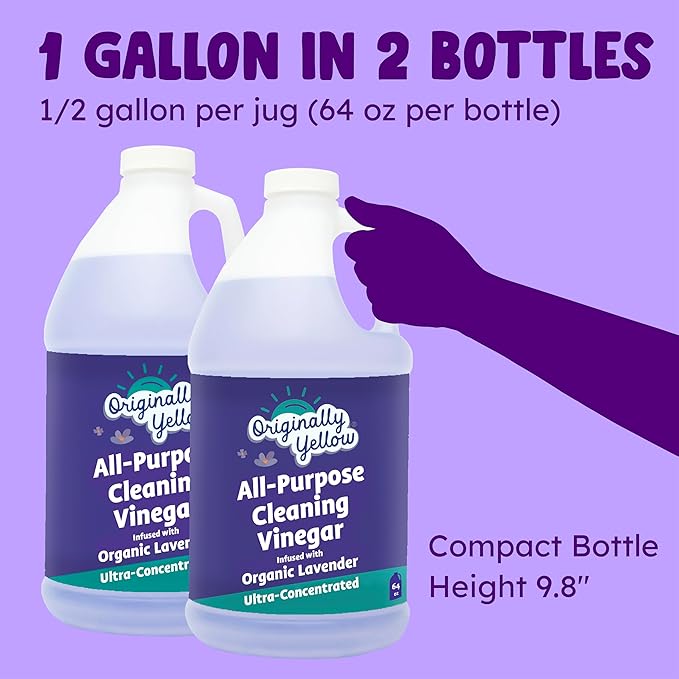 Originally Yellow Lavender Distilled White Vinegar For Cleaning Purpose | USA Made All Purpose Cleaner | Use as Glass, Kitchen & Floor Cleaner | Plant Derived Cleaning Vinegar Gallon 2 pack | 128 Oz