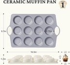 BRONYPRO 12-Cup Non Toxic Nonstick Ceramic Muffin Pan & Cupcake Tin, PFOA & PFOA Free, Heavy Duty Rust-Resistant Aluminized Steel, Oven Safe, Cream White
