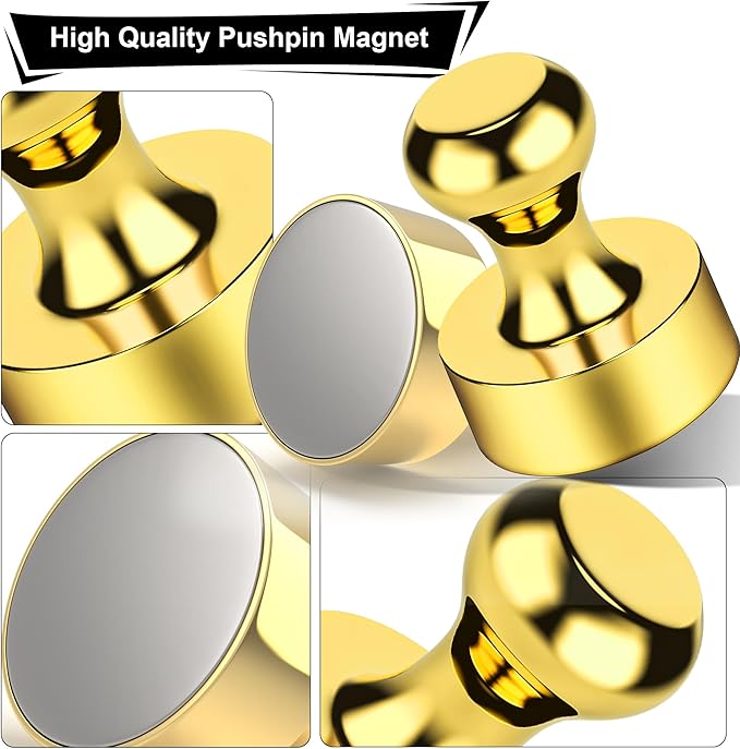 Tiergrade Metallic Magnets, Refrigerator Magnets, 24 Pack Gold Magnetic Push Pins, Strong Fridge Magnets, Multi-use Whiteboard Magnets Perfect for Kitchen Office Classroom