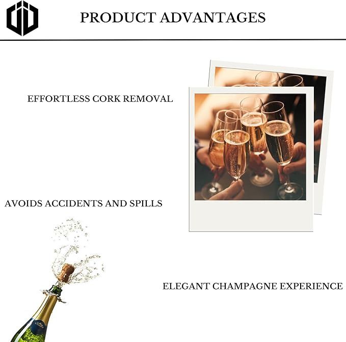 Imbibe & Indulge - Champagne Opener Tool - Portable Stainless Steel Corkscrew, Easy Twist Design, Non-Slip Grip, Durable Bottle Opening Tool - Wine and Champagne Bottle Opener, Champagne Cork Remover