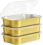 13"x 8.8"Gold Aluminum Foil Pans with Chear Lids & Handles(10 Pack) Heavy Duty Aluminum Pans, Disposable Foil Pans Containers for Cooking, Baking, Reheating, Freezer, Oven, Food Storage, 118oz