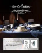 Famiware Star 24-Piece Stoneware Dinnerware Sets, Service for 6 - Shallow Pasta Bowls & Flat Plates, Modern Rustic Reactive Glaze Dishes, Chip/Scratch Resistant, Microwave/Dishwasher Safe, Deep Forest