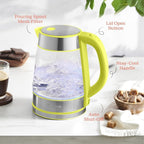 Speed-Boil Water Electric Kettle, 1.7L 1500W, Coffee & Tea Kettle Borosilicate Glass, Water Boiler, Auto Shut-Off, Cool Touch Handle, Base Detachable, LED. 360° Rotation, Boil Dry Protection