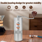 Manual Coffee Grinder Gift Box Detachable Stainless Steel Conical Burr Aluminum Coffee Bean Grinder with 25 Grinding Settings Cleaning Brush Grindable Espresso Moka Pot for Camping Silver