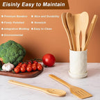 Eisinly Wooden Spoons for Cooking 7-Piece, Kitchen Nonstick Bamboo Cooking Utensils Set, Durability Wooden Spatula Spoon for Everyday Use, Smooth Edge
