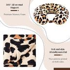 HunnmingRe 5 Pcs Travel Pillow and Blanket Set, 5 in 1 Travel Airplane Compact Includes 40 x 60 Inch Throw Blanket Eye Mask Neck Pillow Earplug and Bag Gifts for Travelers Women(Leopard Print,Brown)