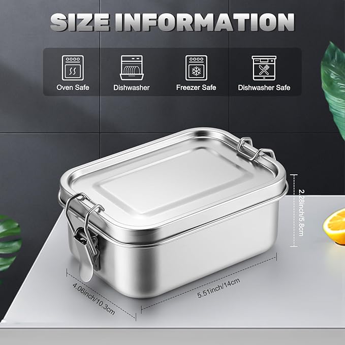 Umigy 8 Pcs Stainless Steel Food Containers 550ml Metal Bento Lunch Box Stainless Steel Food Storage Containers, Lockable Clips to Leak Proof, Reusable Dishwasher Snack Boxes for Work