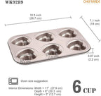 CHEFMADE Donut Mold Cake Pan, 6-Cavity Non-Stick Heart-Shaped Doughnut Bakeware for Oven Baking (Champagne Gold)