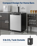 VEVOR Beer Kegerator, Single Tap Commercial Draft Beer Dispenser for D system, Full Size Keg Refrigerator with 5lbs CO2 Tank, Hold 2 Sixth / 3 Ball lock keg, Silver