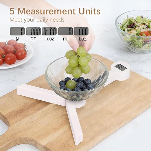 Compact Folding Digital Kitchen Scale, Highly Accurate Portable Food Scale with LCD Display, Auto Power Off and Tare Features, for Measuring Intake of Healthy Eating People (White)