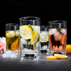 Le'raze Set of 4 Everyday Drinking Glasses - Square Tall Glass Cups Drinkware Kitchen Collins Glasses for Cocktail, Iced Coffee, Beer, Ice Tea, Wine, Whiskey, Water Glassware Sets