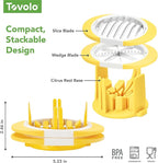 Tovolo Citrus Slicer and Wedger Tool for Lemons Limes Oranges,Dual Blade Premium Cutter Creates 8 Wedges 6 Slices, Anti-Slip Base, Stainless Steel, BPA-Free Dishwasher Safe