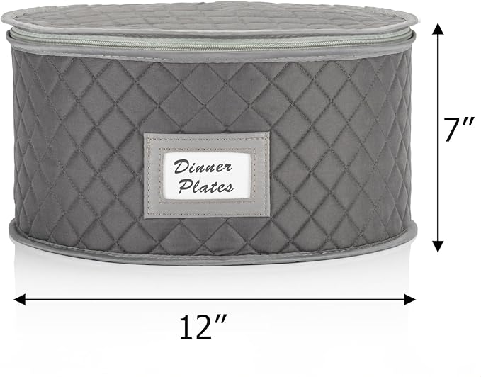 Stack Store Plus More China Storage Case - Dinner Plate Quilted Case - 12 inches diameter x 7 inches height - Gray - Includes 12 Felt Separators