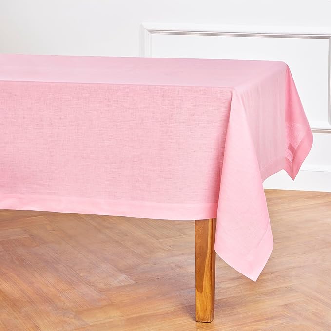Solino Home Linen Tablecloth 60 x 120 Inch - 100% Pure Linen Pink Lemonade Table Cloth for Rectangle Tables - Fete, Machine Washable Tablecloth