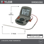 Taylor Programmable with Timer Instant Read Wired Probe Digital, Meat, Food, Grill BBQ Cooking Kitchen Thermometer with Timer, Gray