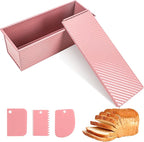 Premium Pink 13-inch Pullman Loaf Pan with Lid - Perfect for Baking Professional-Grade Sandwich Bread, PFOA & PTFE Free, Healthy & Stylish Non-Stick Bread Loaf Pan for Homemade Bread