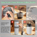 Portable Electric Coffee Grinder and Brewing Kit, Rechargeable, Conical Burr Coffee Grinder with Filter, 32g Capacity & 320 ml Coffee Cup for Camping, Travel, Office, Espresso, Pour Over, etc (White)