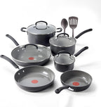 T-Fal Ultimate Hard Anodized 12-Piece Ceramic Nonstick Cookware Set, Oven Safe Up to 400°F, Ceramic Pots and Pans Set, Frying Pans, Saucepan, Stockpot, Cooking Utensils, Stone