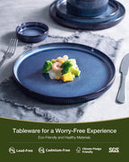 Famiware Star 12-Piece Stoneware Dinnerware Sets for 4, Reactive Glaze Plates and Bowls, Modern Rustic Dishes for Everyday & Formal Use, Chip/Scratch Resistant, Microwave/Dishwasher Safe, Nebulas Blue