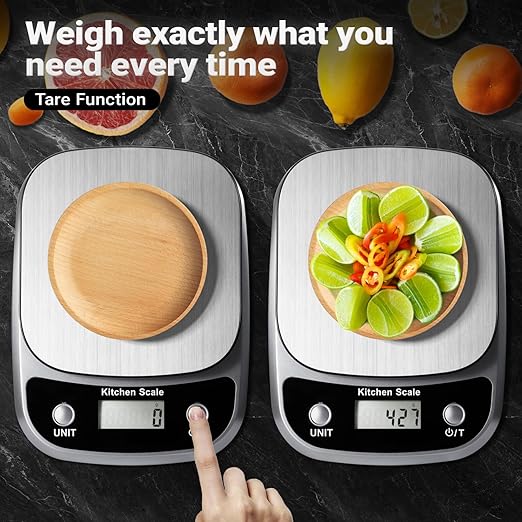 GRAM PRES Food Kitchen Scale Digital Weight Grams and Oz，Professional Digital Kitchen Food Scales 10kg/1g for Weight Loss Dieting Baking Cooking,Stainless Steel Weighing Platform,LCD Display