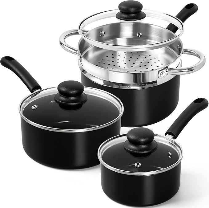 MICHELANGELO Nonstick Saucepan with Lid, Ceramic Sauce Pan Sets, Easy to Clean Sauce Pans, Multi-Purpose Cooking Pots, 1QT & 2QT & 3QT, Silver