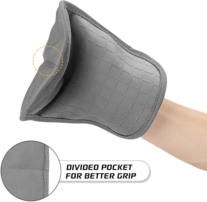 BPA-Free Soft Silicone 4 Piece Oven Mitts & Pot Holders Set - Ultra Heat Resistant Oven Mitts with Thick Cotton Liner - Long Slip Resistant Pot Holders, Flexible Oven Gloves - Gray