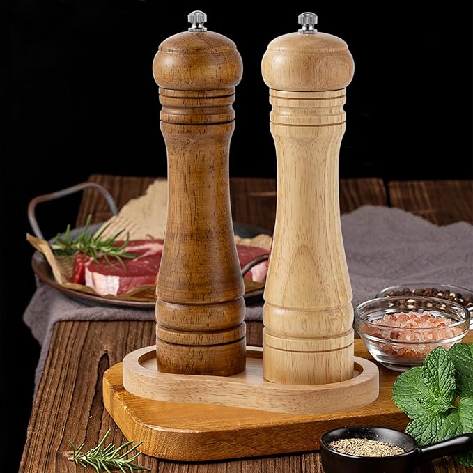 Salt and Pepper Wooden Mill Rest, Wood colours Pepper Grinder Tray, Work Surface and Dining Table Protector (Pepper mill not included)
