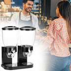 QWORK Double Dry Food Dispenser, 2L Capacity Each, Dry Cereal Grain Dispenser, Keeps Ingredients Fresh