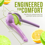 Zulay Kitchen Metal 2-in-1 Lemon Squeezer - Sturdy Max Extraction Hand Juicer Lemon Squeezer Gets Every Last Drop - Easy to Clean Manual Citrus Juicer - Easy-Use Lemon Juicer Squeezer - Purple/Lime