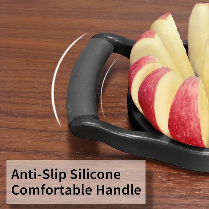 Newness Apple Cutter Slicer, 12-Slice Durable Heavy Duty Corer, Greatly Quicken Slicing Divider, Wedger, Fruits & Vegetables Slicer for Apple, Pear and More, Black