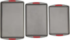 GoodCook MegaGrip Set of 3 Nonstick Steel Multipurpose Cookie Sheets with Silicone Grip Handles, Gray