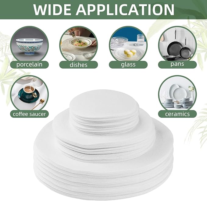 120Pcs Plate Separators Storage, Soft Felt Plate Dividers, Round Dish Storage Protectors Pads with 3 Different Size (White)