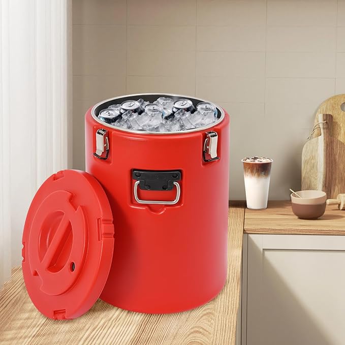 Eapmic 42.27Qt Insulated Food Container, Stainless Steel Container, 40L Commercial Soup Carrier 15 Hours Heat Preservation for Hot and Cold Food Storage Restaurant Canteen Home Lunch Use (Red, 40L)