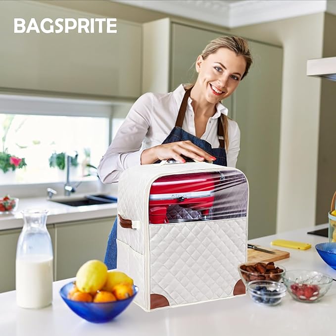 BAGSPRITE Stand Mixer Cover with Appliance Sliders Base Compatible with KitchenAid Mixer-Storage Bag for 6/7/8 Quart with Pockets for Kitchen Aid Accessories and Attachments
