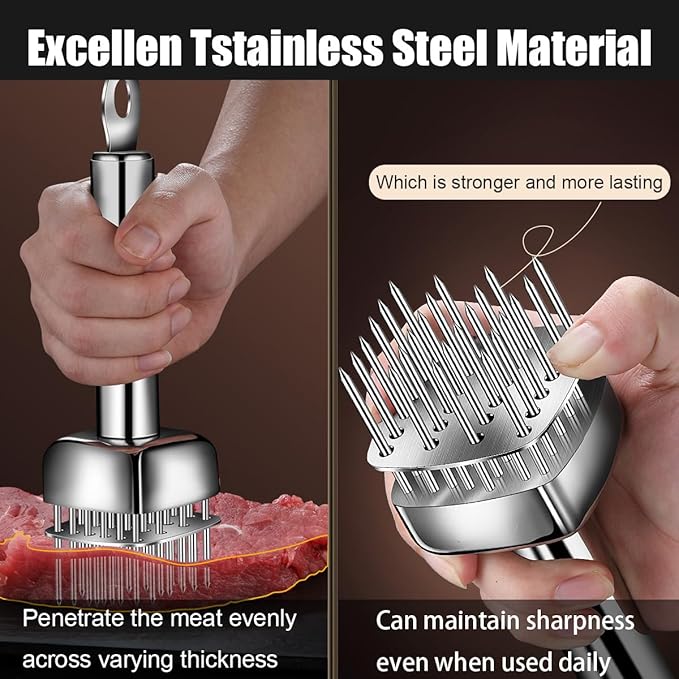 Professional Meat Tenderizer with T316 Stainless Steel Sharp Needle Blade Heavy Duty Cooking Tool for Tenderizing Beef Turkey Chicken Steak Veal Pork Fish
