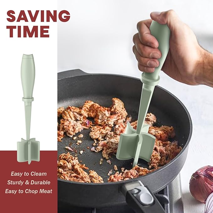 Meat Chopper, Hamburger Grinder, Premium Heat Resistant Smasher for Ground Beef, Burger Grinder Nylon Potato Mix Tool-Green