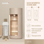 Mysoda Glassy Sparkling Water Maker + 1L Glass and Plastic Bottle - Silent Carbonated Water Machine Soda Maker with Sliding Door Opening - No Cylinder Included - Latte