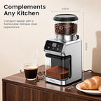 Burr Coffee Grinder Electric, 30 Grinding Settings Emojoy Coffee Bean Grinder, Burr Coffee Grinder for Home Use, Touchscreen and LED Control Panel, Stainless Steel, Conical Burr Grinder