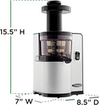 Omega Juicer Cold Press Vertical 43 RPM Slow Masticating Compact Juice Extractor for Fruits and Vegetables Quiet Operation with 3 Stage Auger Automatic Pulp Ejection and No-Drip Tap, 150-Watts, Silver