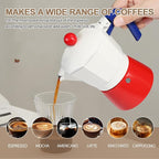Aluminum 3 Cup 150ml Moka Pot Express Coffee Maker Stovetop Espresso Colorful Coffeemaker Italian Classic Style Brewing Greca Cafe Mocha Machine for Cafeteras Lover Camping Travel and Home Use 5oz