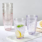 CREATIVELAND Colored Vintage Drinking Glasses Set of 4, 15.5 oz Romantic Embossed Water Glasses, Colored Tumblers Tempered Glass for Juice, Beverages, Beer, Cocktail (Gray)