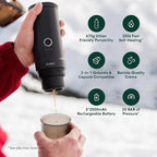 OutIn Nano Portable Electric Espresso Machine, Travel Coffee Maker for Camping, Car Coffee Maker Self-Heating with USB-C, With Ground Coffee & NS Capsule for RV, Hiking, Office