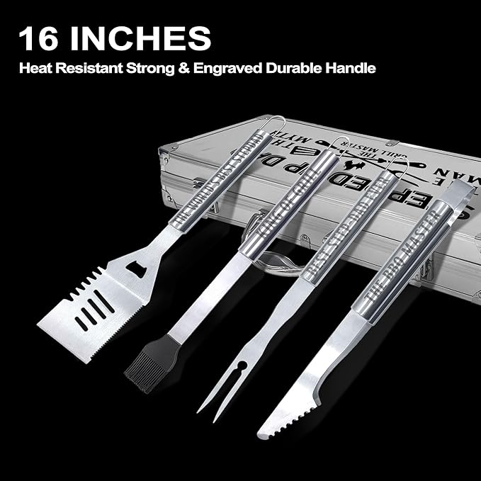 Step Dad Gifts, Fathers Day Step Dad Gifts from Step Daughter Heavy Duty Grilling Accessories Kit for Backyard BBQ, Thick Stainless Steel Grill Utensils with Non-Slip Handle Tool Grilling Gift for Man