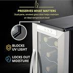 SCHMÉCKÉ 12 Bottle Compressor Wine Cooler Refrigerator w/Lock - Large Freestanding Wine Cellar For Red, White, Champagne or Sparkling Wine - 41f-64f Digital Temperature Control Fridge Stainless Steel