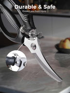 Poultry Shears, Heavy Duty Kitchen Shears With Anti-Slip Handle & Safety Lock, Poultry Scissors for Meat, Chicken, Bone,Turkey, Fish, Spring Loaded, Dishwasher Safe