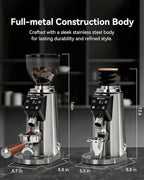 MOKKOM Professional 64mm Plated Flat Burr Coffee Grinder with 100 Grind Settings, All-Metal Stainless Steel Body, Coffee Bean Grinder with Adjustable Electronic Timer, Anti-Static, LED Display