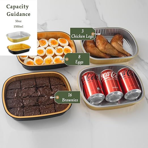 Oval Aluminum Foil Food Trays with Lids (5 Pack) – 2X Thicker Heavy Duty Gold Takeout Containers for Catering, Parties, Meal Prep & Food Serving, 50oz