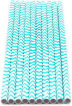 Pack of 300 Turquoise Chevron Biodegradable 4-Ply Paper Drinking Straws (Compostable, Non-toxic, BPA-free)