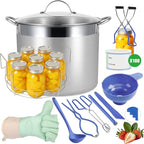 Stainless Steel Canning Pot with Rack and Lid, Large Water Bath Canner, Full Home Canning Supplies Starter Kit (27.5 Quarts, Blue)